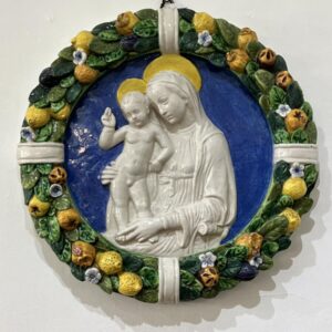 Italian Madonna and child ceramic plaque