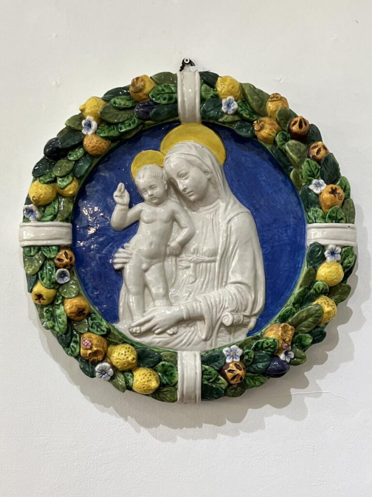 Italian Madonna and child ceramic plaque