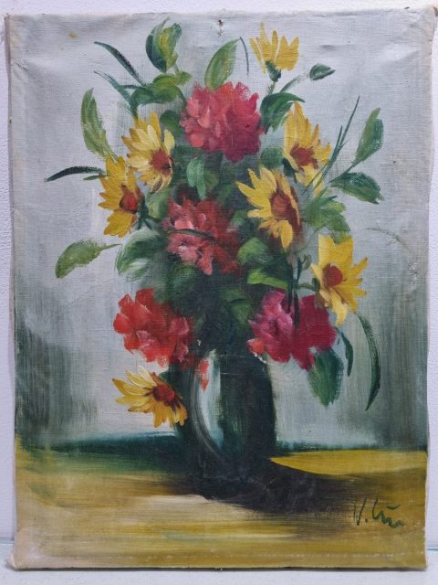 Vintage flower painting on canvas