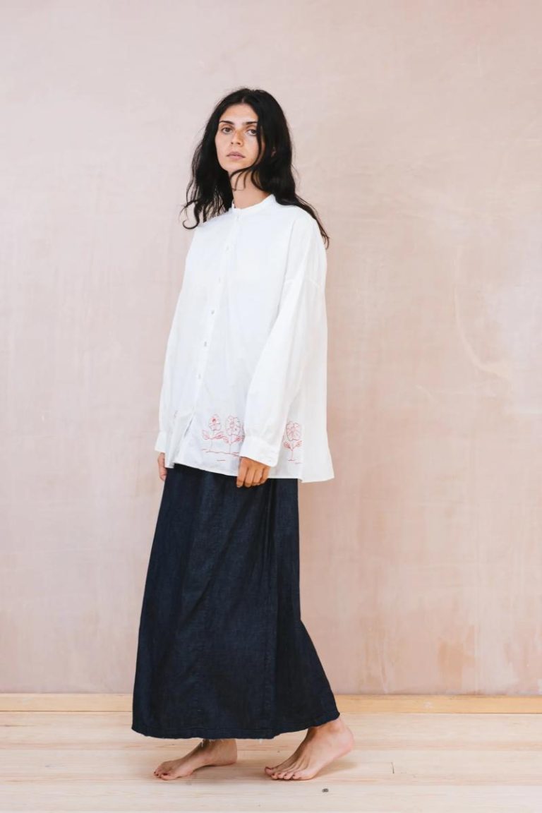 Sula button through cotton shirt with embroidery